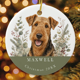 Airedale Terrier Dog Breed Watercolor Christmas Ceramic Tree Decoration