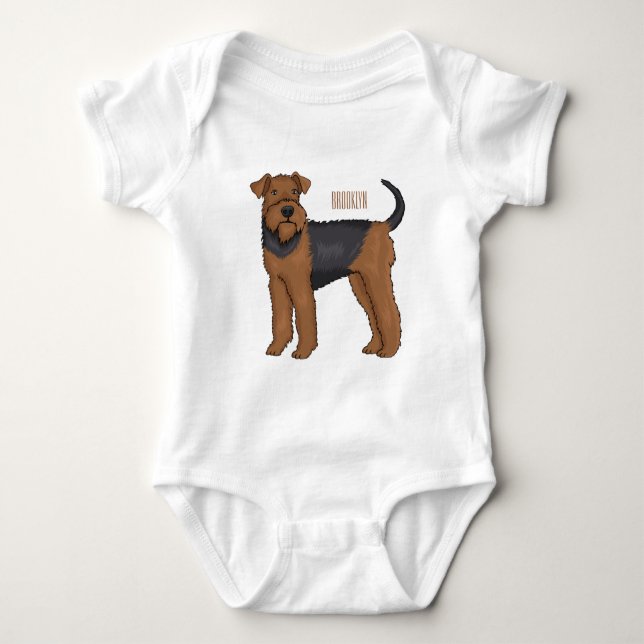 Airedale terrier dog cartoon illustration  baby bodysuit (Front)