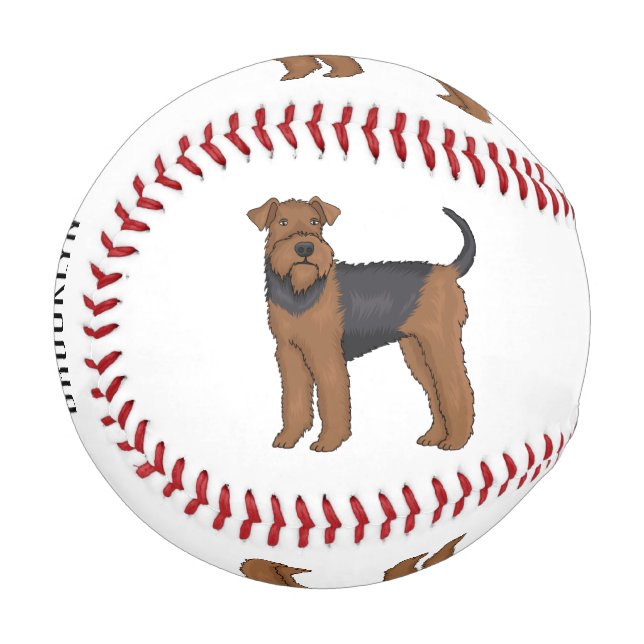 Airedale terrier dog cartoon illustration baseball (Front Left)