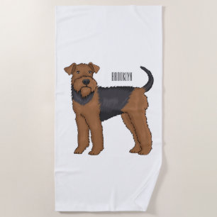 Airedale terrier dog cartoon illustration beach towel