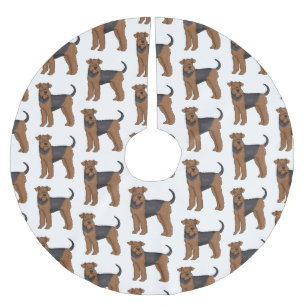 Airedale terrier dog cartoon illustration brushed polyester tree skirt
