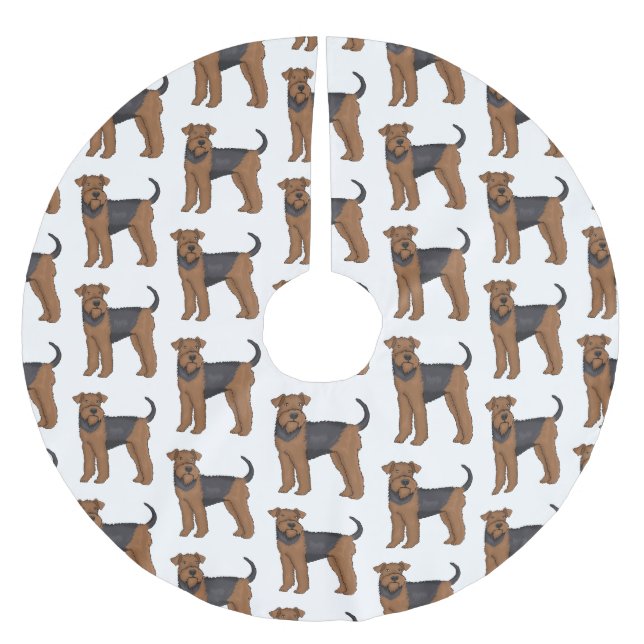 Airedale terrier dog cartoon illustration  brushed polyester tree skirt (Front)