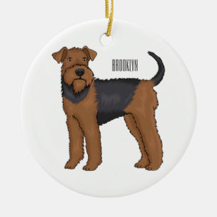Airedale terrier dog cartoon illustration ceramic tree decoration
