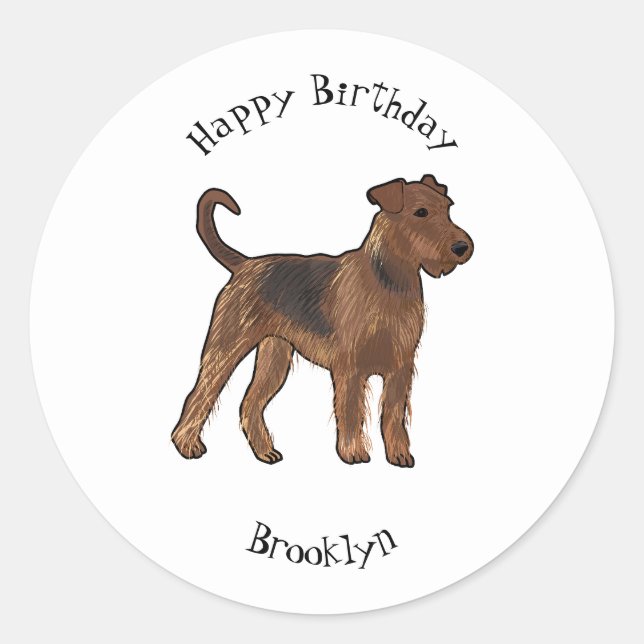 Airedale terrier dog cartoon illustration classic round sticker (Front)