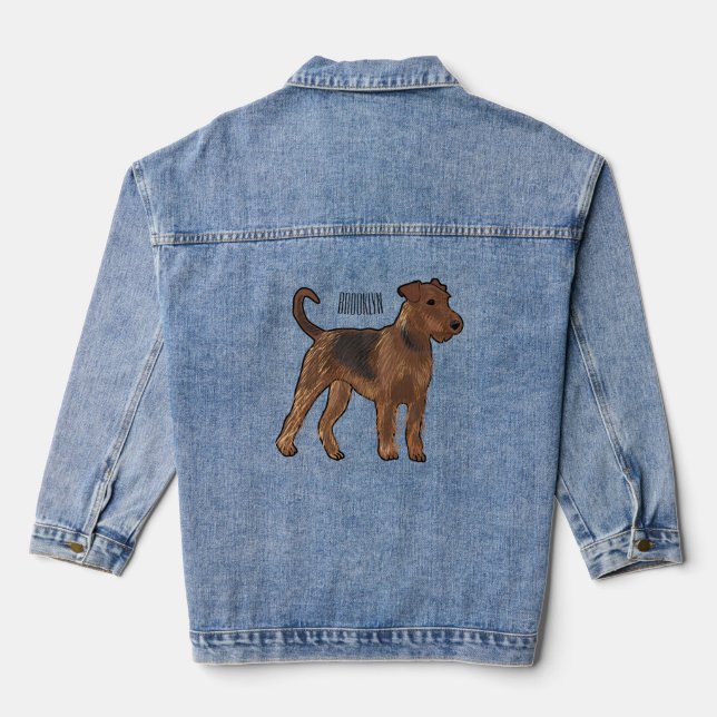 Airedale terrier dog cartoon illustration denim jacket (Back)