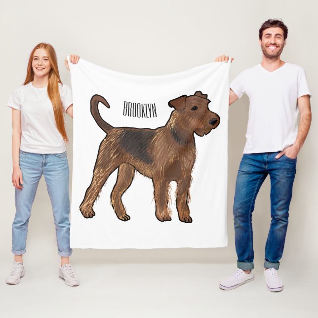 Airedale terrier dog cartoon illustration fleece blanket (In Situ)