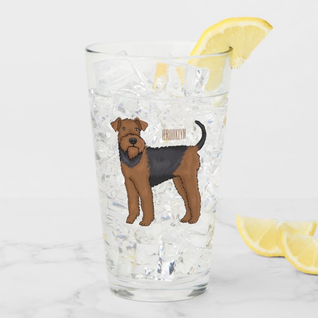 Airedale terrier dog cartoon illustration glass (Back Ice)