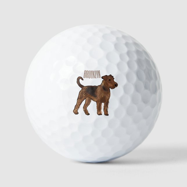 Airedale terrier dog cartoon illustration golf balls (Front)