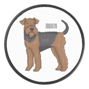 Airedale terrier dog cartoon illustration hockey puck