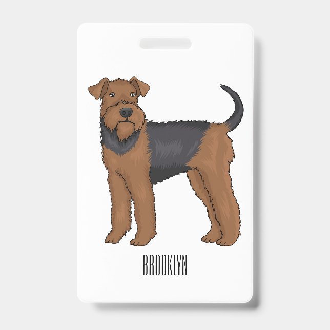 Airedale terrier dog cartoon illustration  ID badge (Front)