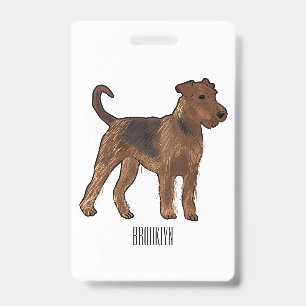 Airedale terrier dog cartoon illustration ID badge