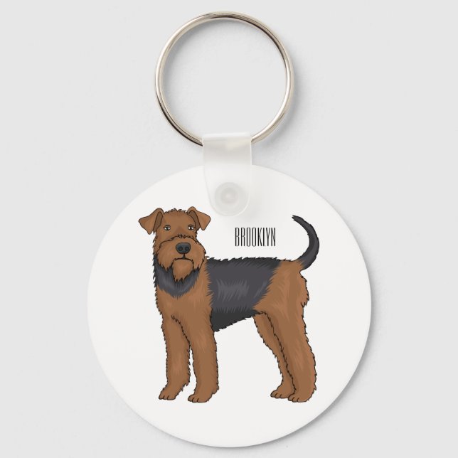 Airedale terrier dog cartoon illustration key ring (Front)