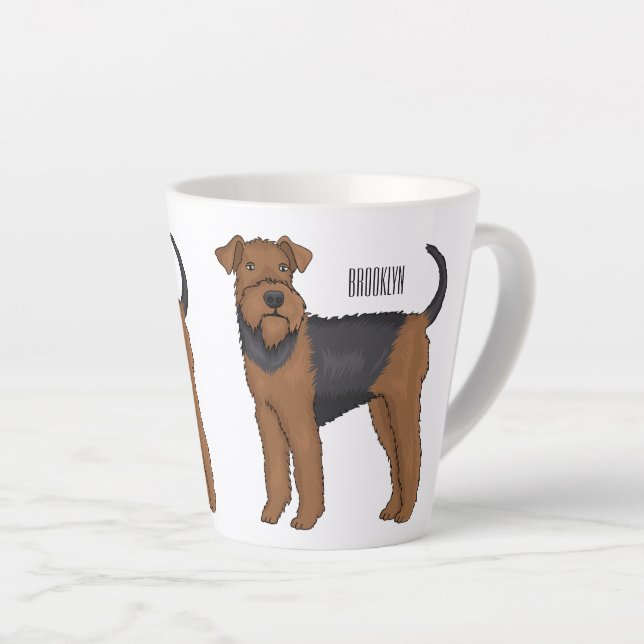 Airedale terrier dog cartoon illustration latte mug (Right Angle)