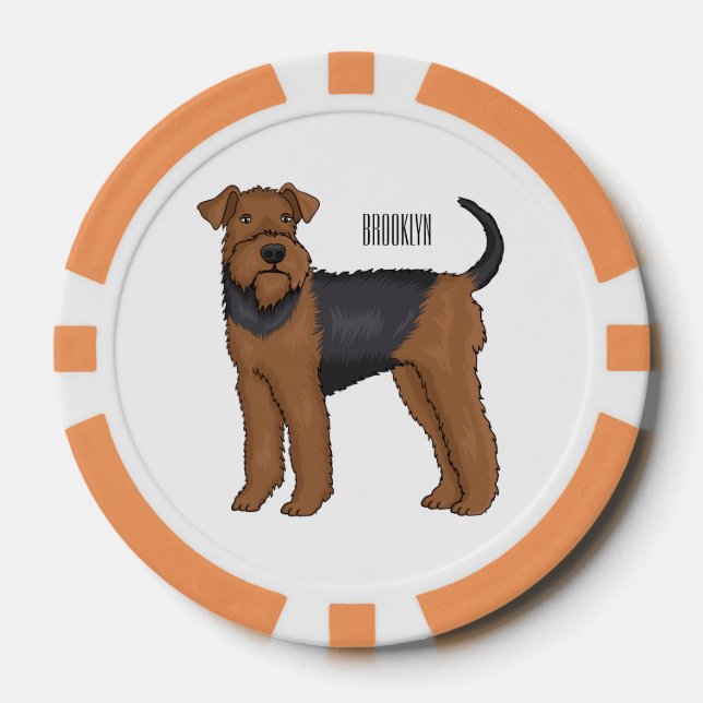 Airedale terrier dog cartoon illustration poker chips (Front)