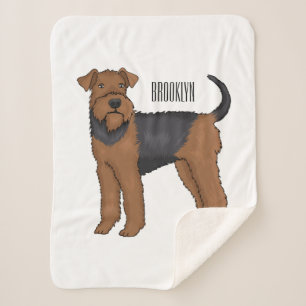 Airedale terrier dog cartoon illustration sherpa blanket
