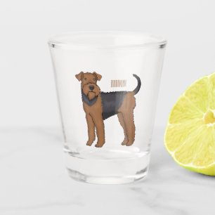 Airedale terrier dog cartoon illustration  shot glass
