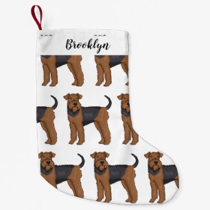 Airedale terrier dog cartoon illustration small christmas stocking