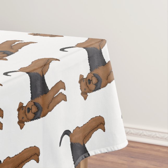 Airedale terrier dog cartoon illustration tablecloth (In Situ)