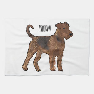 Airedale terrier dog cartoon illustration tea towel