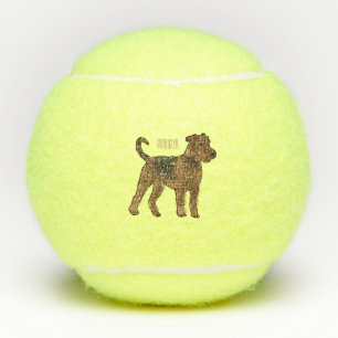 Airedale terrier dog cartoon illustration tennis balls
