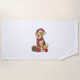 Airedale Terrier Dog Christmas Parties Holiday San Beach Towel