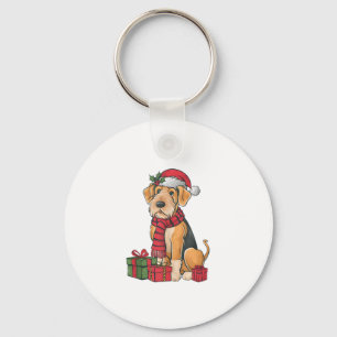Airedale Terrier Dog Christmas Parties Holiday San Key Ring