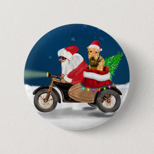 Airedale Terrier Dog Christmas Santa Claus 6 Cm Round Badge