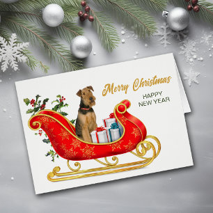 Airedale Terrier Dog Christmas Sleigh Holiday Card