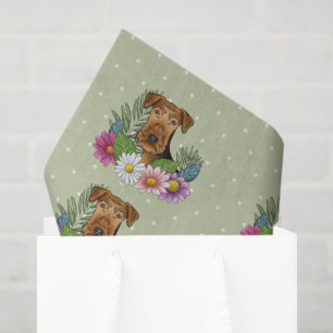 Airedale Terrier Dog Colourful Summer Flowers Gree Tissue Paper