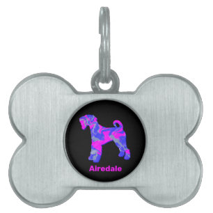 Airedale Terrier  Dog Crazy Hot Pink & Blue Pet Ta ID Tag