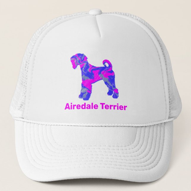 Airedale Terrier Dog Cute Pink Silhouette Custom Trucker Hat (Front)