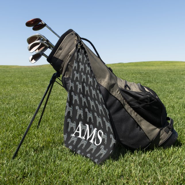 Airedale Terrier Dog Cute Silhouette Y&B Grid Blck Golf Towel (Green)