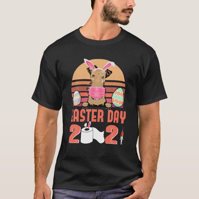 Airedale Terrier Dog Face Mask Bunny Egg Easter Da T-Shirt (Front)