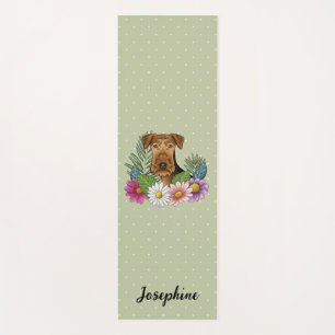 Airedale Terrier Dog Head Colourful Flowers Green Yoga Mat