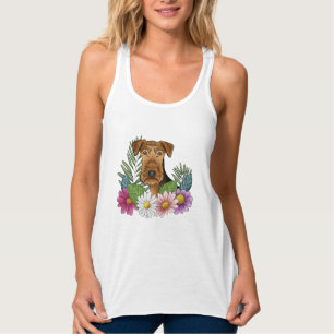 Airedale Terrier Dog Head With Pretty Flowers Singlet