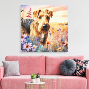 Airedale Terrier Dog in a Wildflower Meadow Canvas Print
