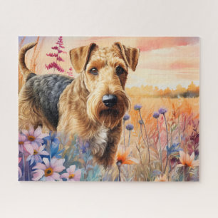 Airedale Terrier Dog in a Wildflower Meadow Jigsaw Puzzle