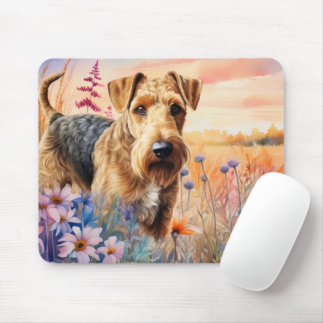 Airedale Terrier Dog in a Wildflower Meadow Mouse Pad (With Mouse)