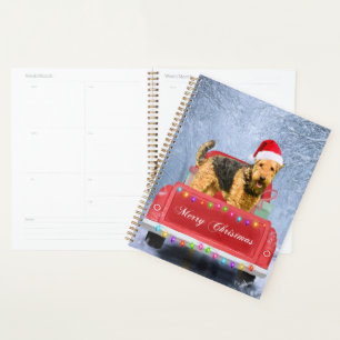 Airedale Terrier Dog in Snow sitting in Christmas  Planner