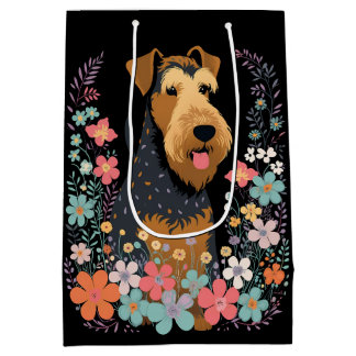 Airedale Terrier Dog in the Flower Garden Cute Medium Gift Bag