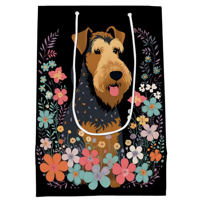 Airedale Terrier Dog in the Flower Garden Cute Medium Gift Bag (Back)