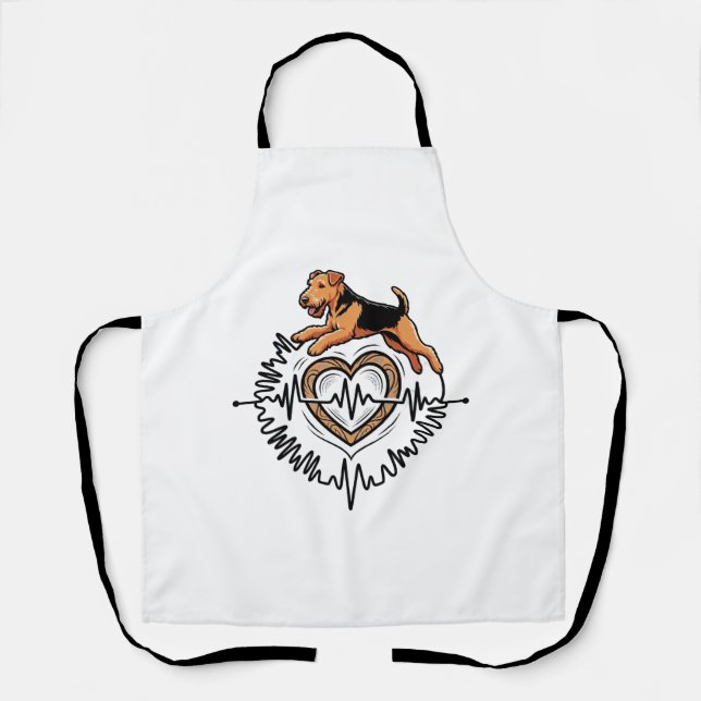 Airedale Terrier Dog Jumping Heart Ekg Line Apron (Front)
