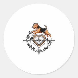 Airedale Terrier Dog Jumping Heart Ekg Line Classic Round Sticker