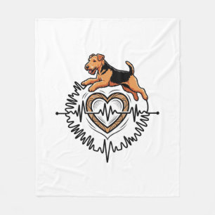 Airedale Terrier Dog Jumping Heart Ekg Line Fleece Blanket