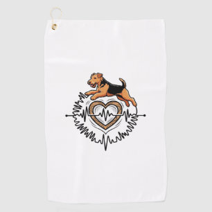 Airedale Terrier Dog Jumping Heart Ekg Line Golf Towel