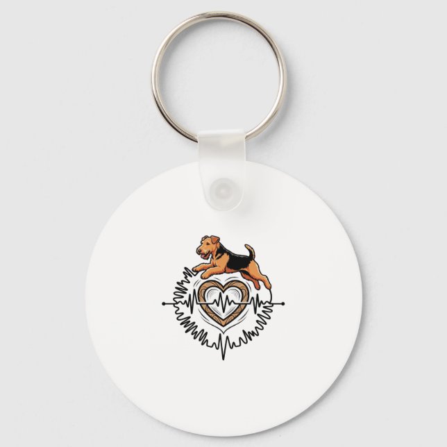 Airedale Terrier Dog Jumping Heart Ekg Line Key Ring (Front)