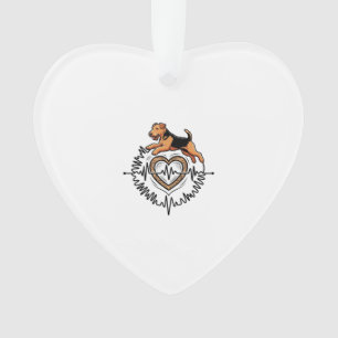 Airedale Terrier Dog Jumping Heart Ekg Line Ornament
