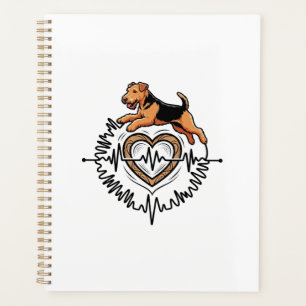 Airedale Terrier Dog Jumping Heart Ekg Line Planner