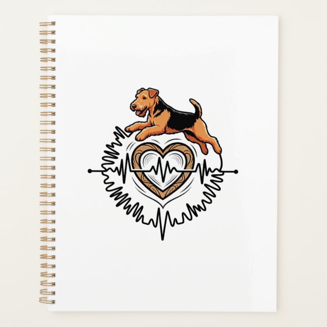 Airedale Terrier Dog Jumping Heart Ekg Line Planner (Front)