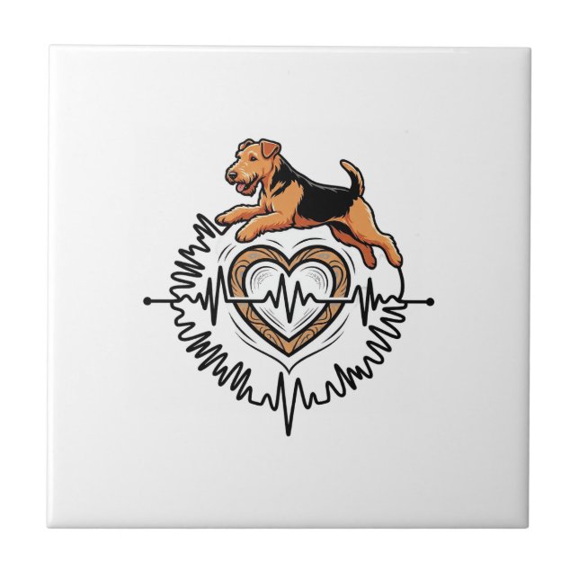 Airedale Terrier Dog Jumping Heart Ekg Line Tile (Front)